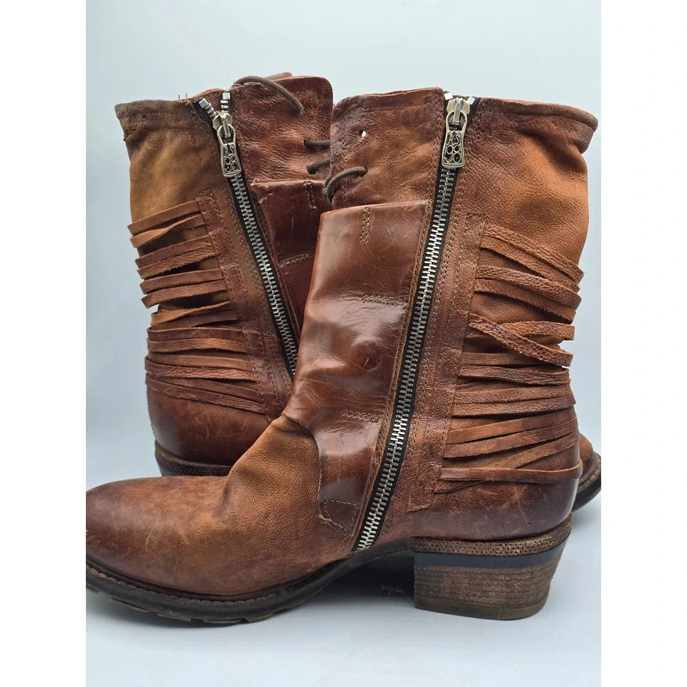 A.S.98 Ankle Boots Chet Katarina Womens 39 9 US Brown Leather Strappy Zip Moto
